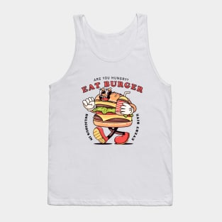 Eat Burger, retro carton burger walking while carrying drinks Tank Top